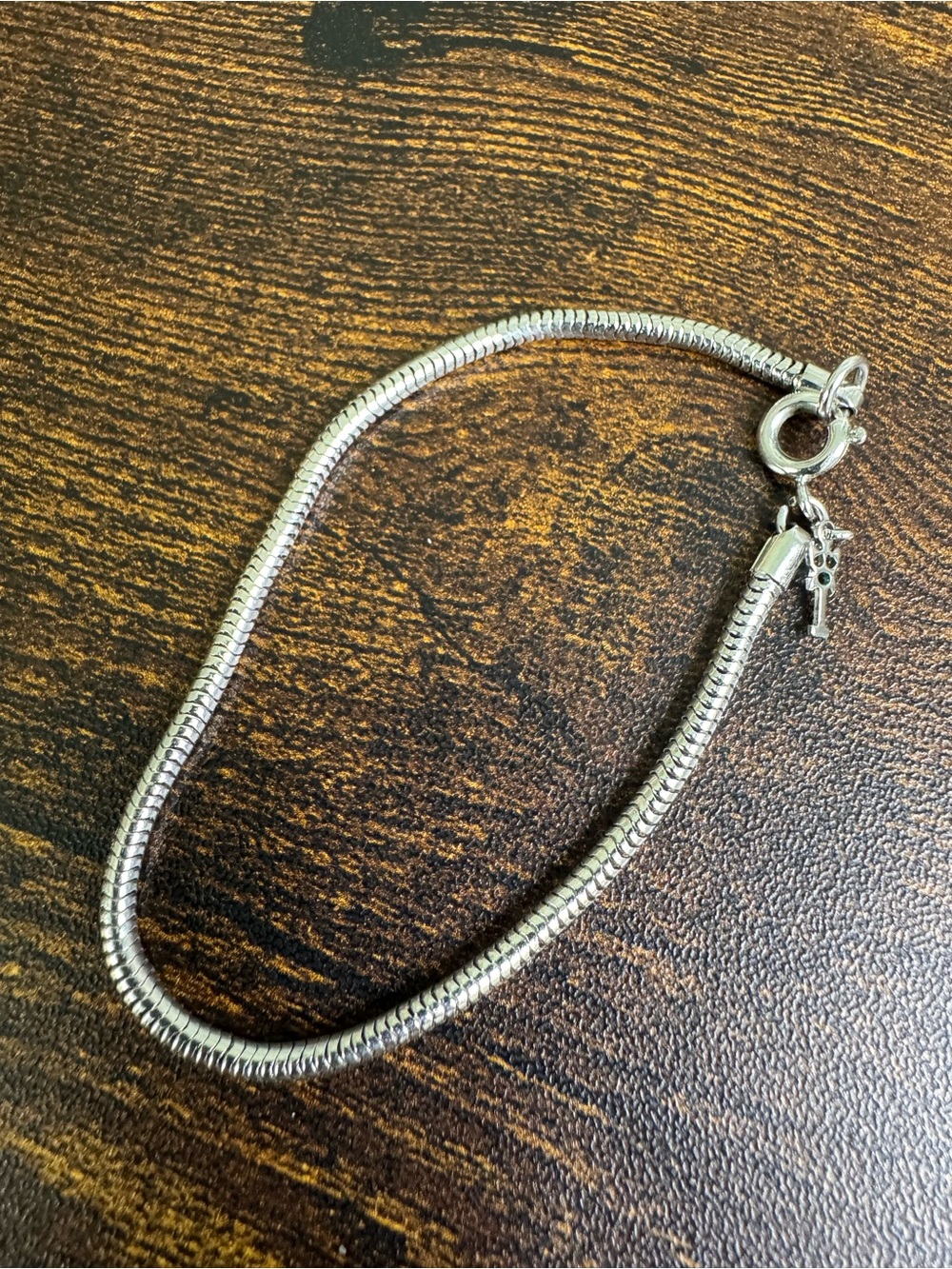 Trifari Silver Snake Chain Bracelet with Small Charm